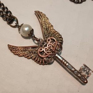 Steampunk Skeleton Key w/Wings Necklace